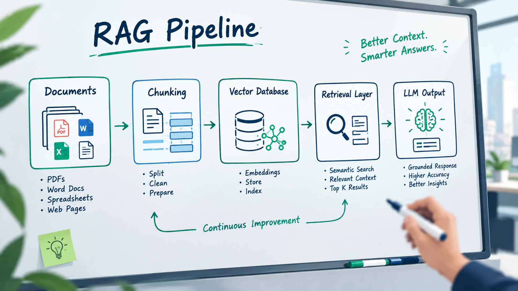 RAG pipeline architecture sketched on a whiteboard