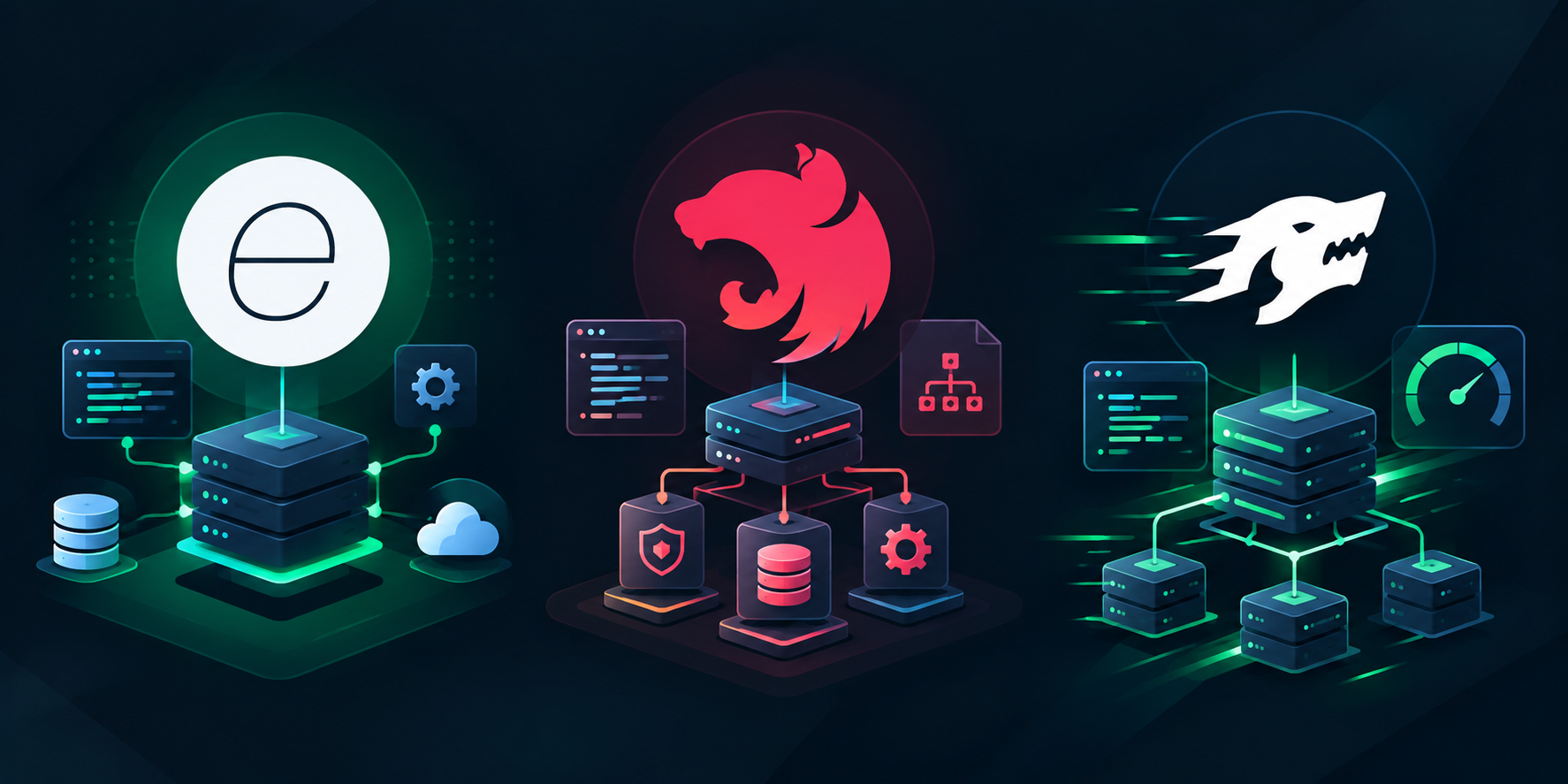 Visual comparison of Express, NestJS, and Fastify for node js backend development